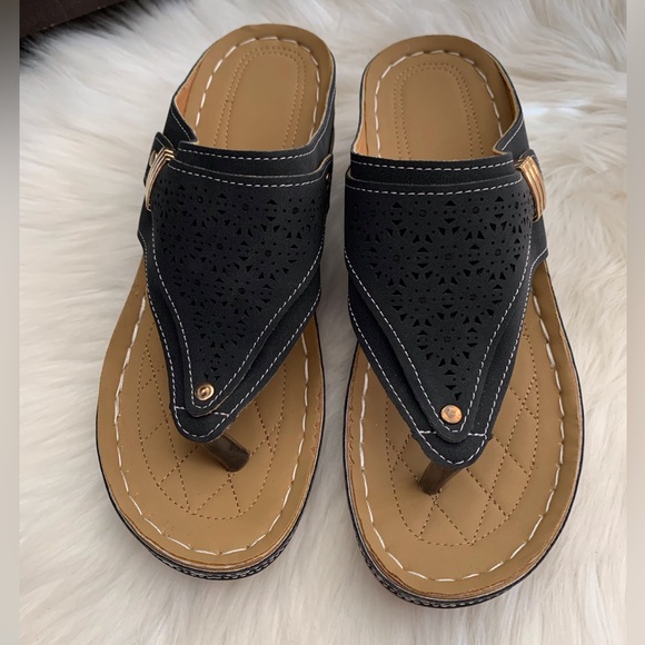 Black and Tan Women's Wedge Sandals EU39 - Picture 8 of 8